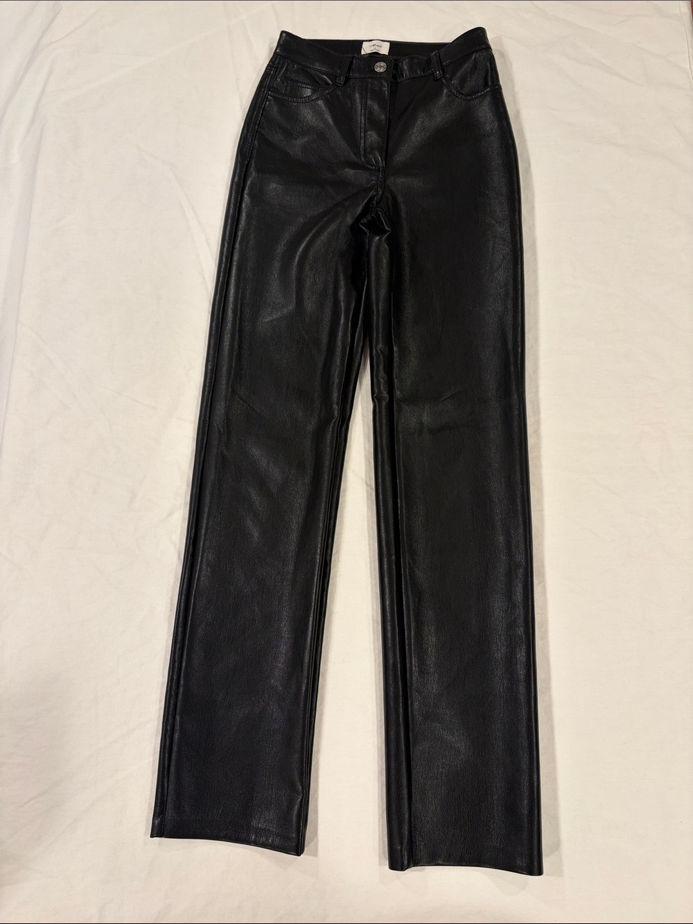 Wilfred Black Faux Leather Trousers with Branded Button